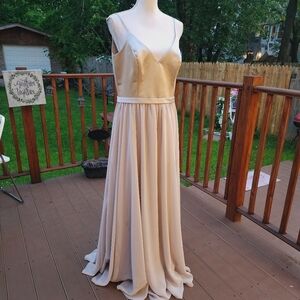 ALLURE BRIDESMAIDS Tan Flare Strappy Evening  Bridemaid Long Dress size 16